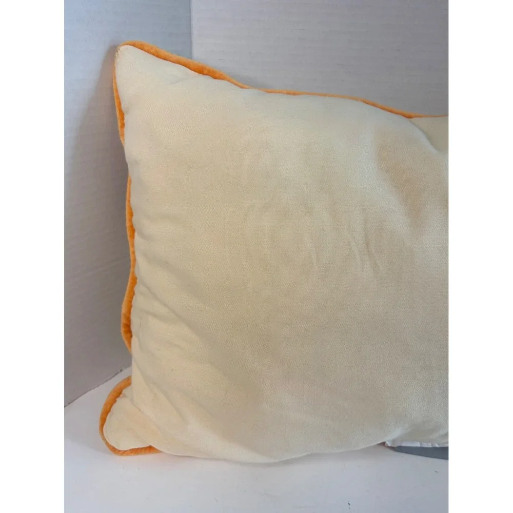 Tiger Embroidered Lumbar Throw Pillow Cream Orange Velvet Maximalist Moody